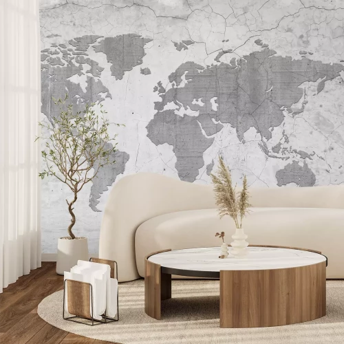 Fototapete Graue Weltkarte im Industriestil