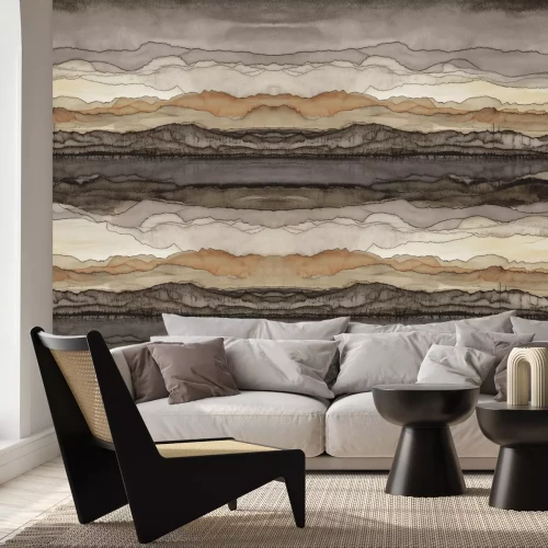 Fototapete Abstrakte Aquarellwellen in Brauntönen