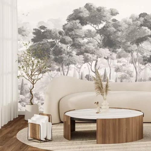 Fototapete Vintage-Landschaft eines üppigen Waldes