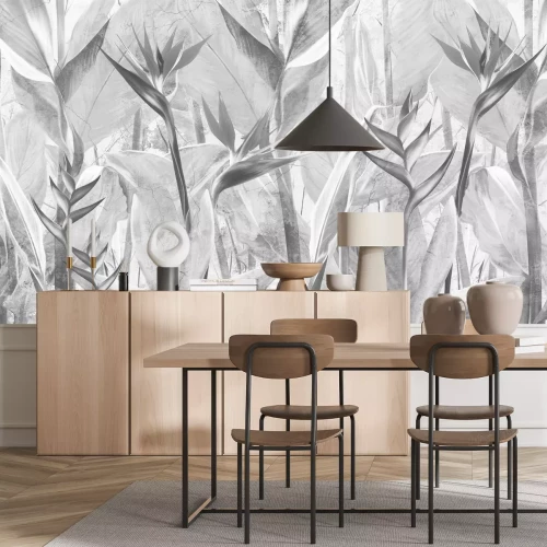 Fototapete Strelitzia in Schwarz-Weiß-Farben