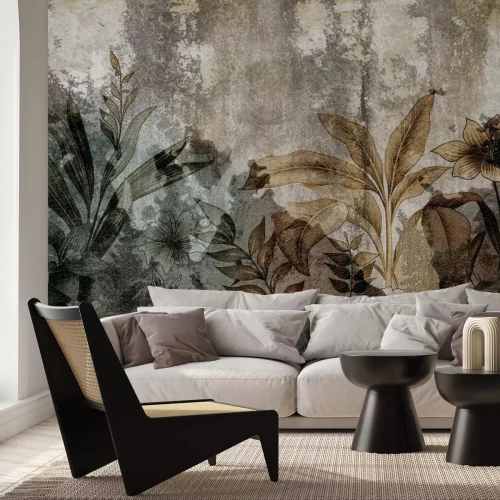 Fototapete Botanische Abstraktion auf Beton