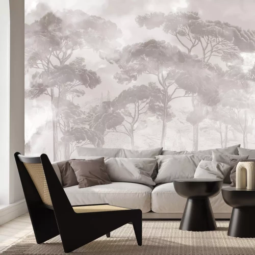 Fototapete Neblige Waldlandschaft in Beige