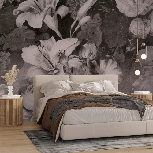 Fototapete Vintage-Blumen auf dunklem Hintergrund