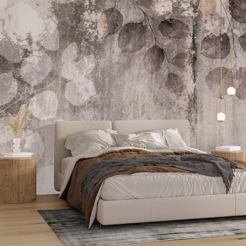 Fototapete Eukalyptuszweige auf konkretem Hintergrund