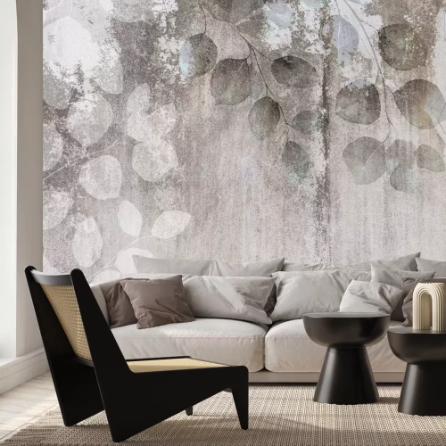 Fototapete Eukalyptuszweige mit Blättern auf Betongrund