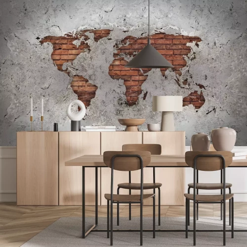 Fototapete Weltkarte aus rotem Backstein auf Beton