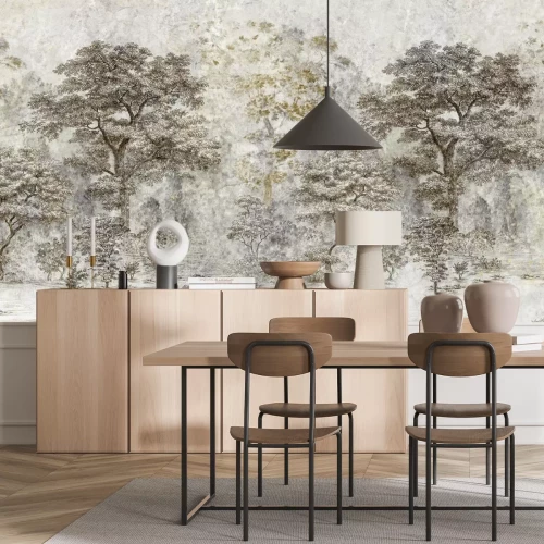 Fototapete Ein Wald mit Bäumen in Herbstfarben