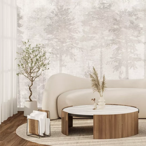 Fototapete Ein Wald mit Bäumen in Beigetönen