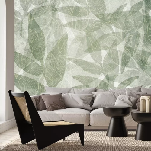 Fototapete Grüne Blätter und geometrische Formen