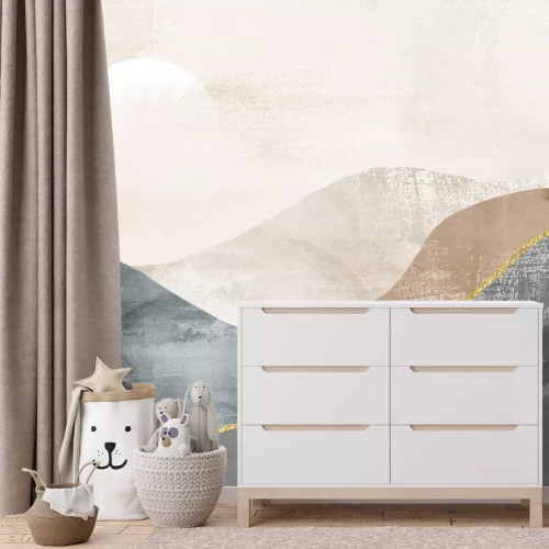 Fototapete Abstrakte Landschaft mit Bergen und Mond