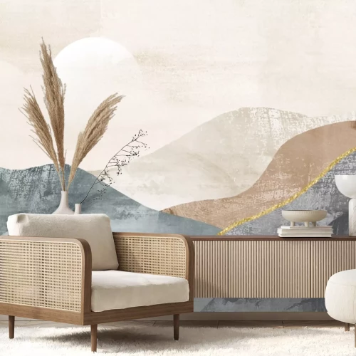 Fototapete Abstrakte Landschaft mit Bergen und Mond