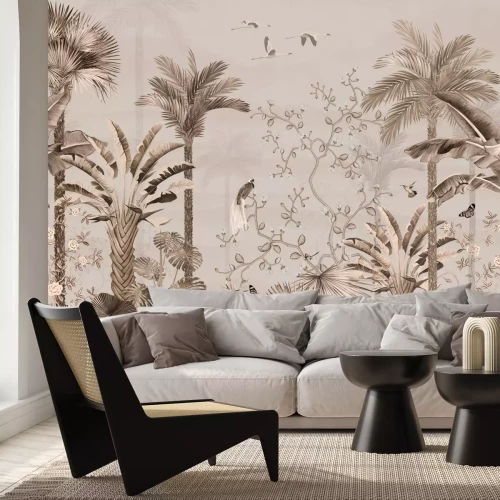 Fototapete Palmen und Vögel im tropischen Dschungel
