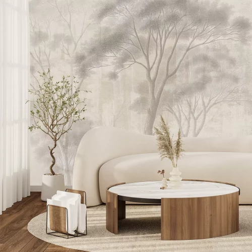 Fototapete Landschaft mit Bäumen, beige Komposition