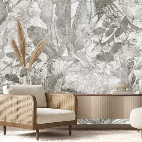 Fototapete Ein Vintage-Arrangement mit tropischen Blättern