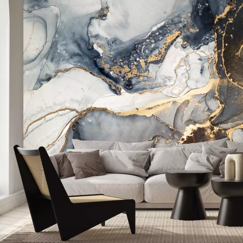 Fototapete Marmorierte abstrakte Komposition mit goldenen Elementen