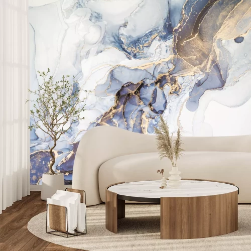 Fototapete Blauer Marmor mit goldenem abstrakten Muster