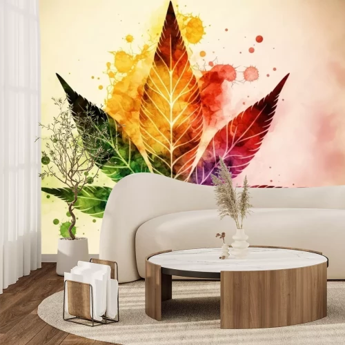 Fototapete Abstraktes buntes Cannabisblatt