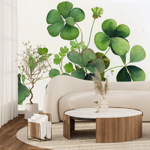 Fototapete Grüne Kleepflanze mit Aquarell bemalt