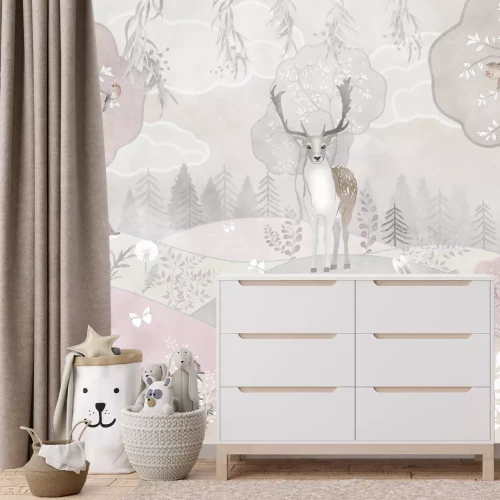 Fototapete Aquarelllandschaft mit Waldtieren