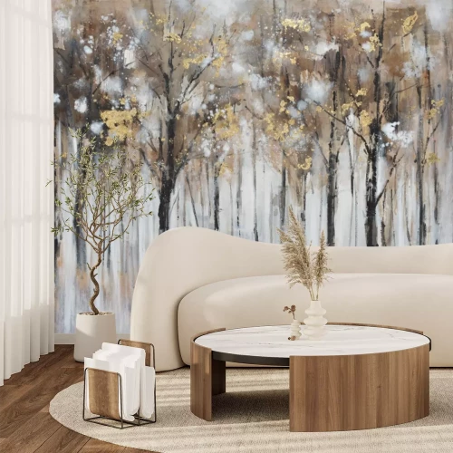 Fototapete Abstrakte Landschaft mit Bäumen in einem herbstlichen Wald