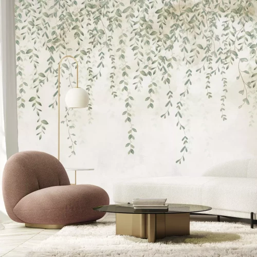 Fototapete Grüne Ranken von Pflanzen hängen von oben