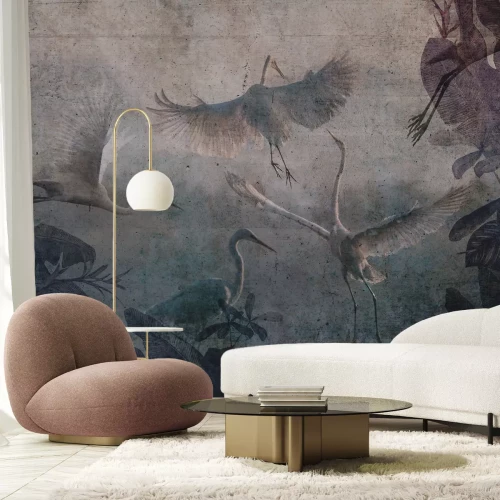 Fototapete Vintage Vögel und tropische Blätter