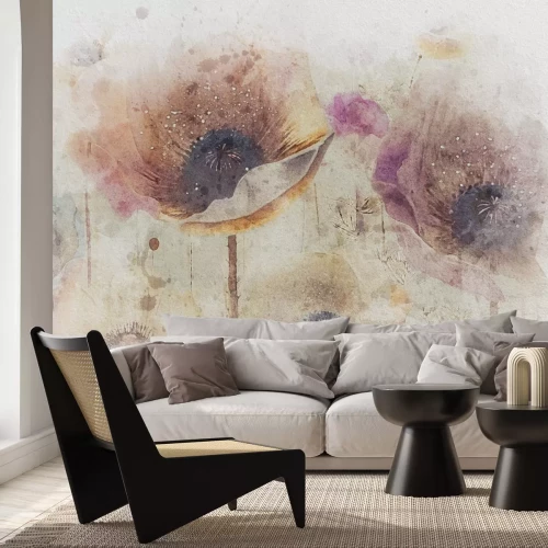 Fototapete Abstrakte Mohnblumen auf einem Aquarellhintergrund