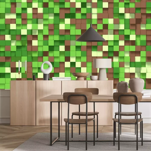 Fototapete Geometrischer Hintergrund 3D-Blöcke im Stil eines Computerspiels