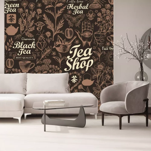 Fototapete Vintage Kräuter und Teetassen