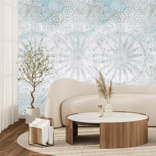 Fototapete Mandala auf graublauem Hintergrund im Vintage-Stil