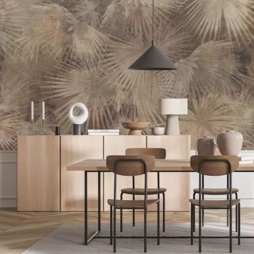 Fototapete Tropische Palmblätter auf strukturiertem Hintergrund