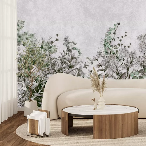 Fototapete Pflanzen auf grauem Betongrund