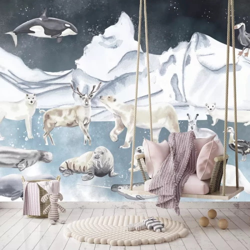 Fototapete Kindermuster Tiere im Winterwunderland