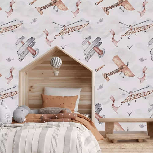 Fototapete Flugzeuge zwischen den Wolken in einem Aquarellhimmel