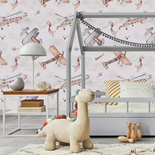 Fototapete Flugzeuge zwischen den Wolken in einem Aquarellhimmel