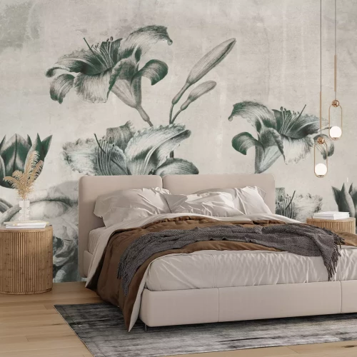 Fototapete Monochrome Vintage-Blumen auf strukturiertem Hintergrund