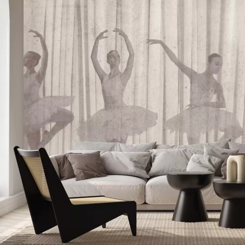 Fototapete Tanzende Ballerinas vor einem Hintergrund in Betonoptik
