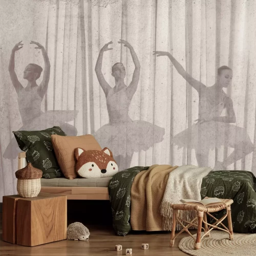 Fototapete Tanzende Ballerinas vor einem Hintergrund in Betonoptik