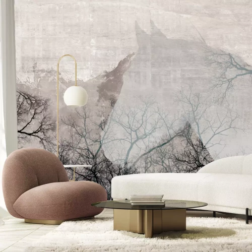 Fototapete Porträt eines Pferdes vor einem Hintergrund von Bäumen