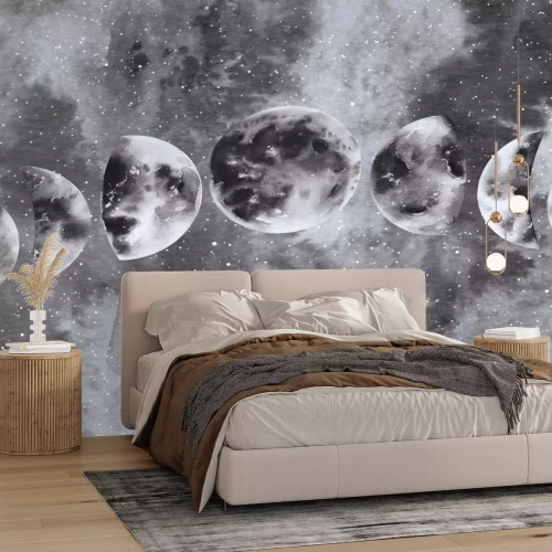 Fototapete Mondphasen auf einem Aquarellhintergrund