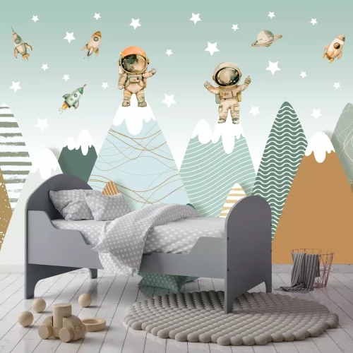 Fototapete Kosmonauten und 3D-Berglandschaft