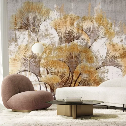 Fototapete Ginkgoblätter auf strukturiertem Hintergrund