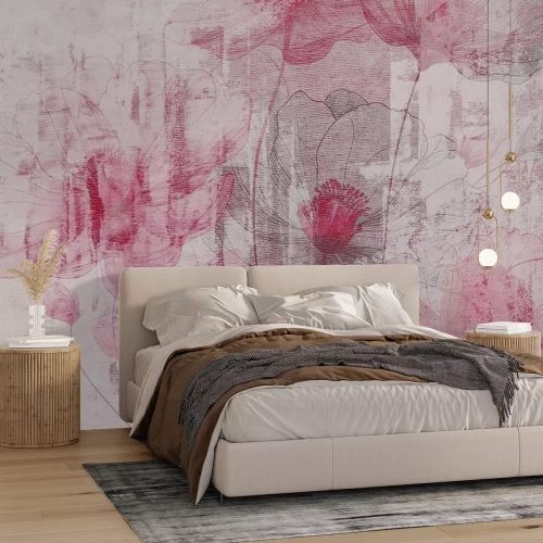 Fototapete Rosa Blüten auf einem strukturierten Hintergrund