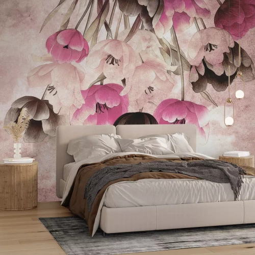 Fototapete Retro-Tulpen auf Beton