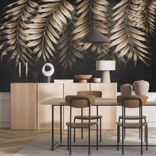 Fototapete Große Palmblätter auf schwarzem Hintergrund