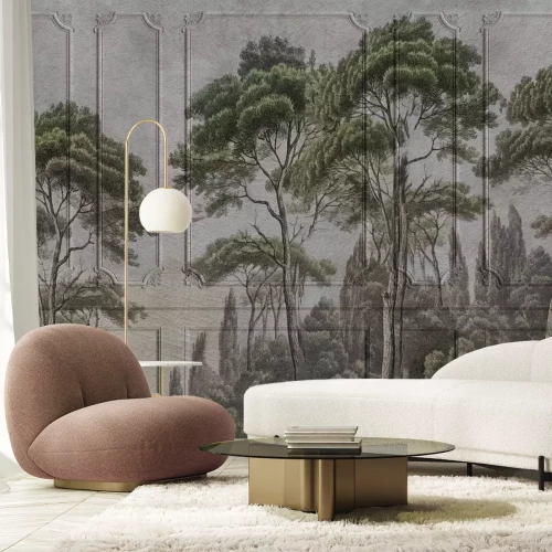 Fototapete Wald vor einem Hintergrund aus strukturiertem Stuck