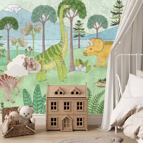 Fototapete Eine Märchenlandschaft für Kinder mit Dinosauriern