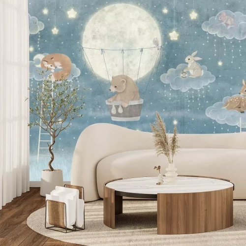 Fototapete Tiere auf Wolken mit Sternenhimmel im Hintergrund