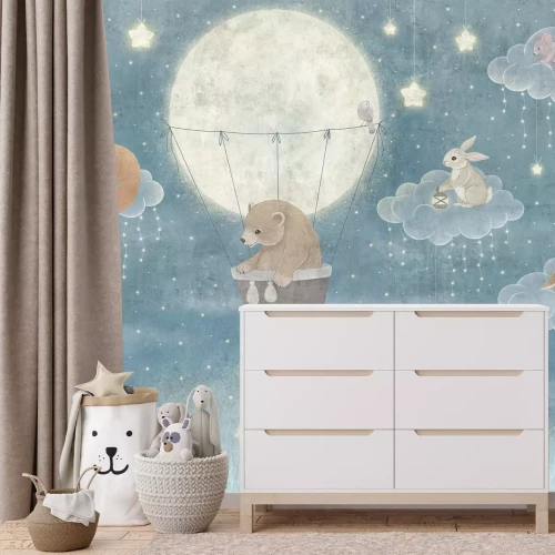 Fototapete Tiere auf Wolken mit Sternenhimmel im Hintergrund