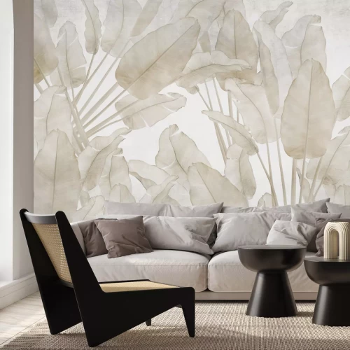 Fototapete Große tropische Blätter in Beigetönen